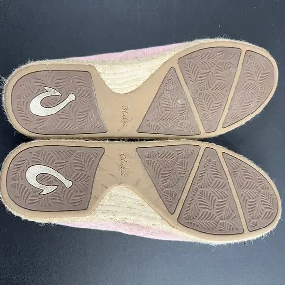 OLUKAI Kaula Pa'a Kapa Rose Pink Linen Espadrille Slip On Loafers Wms‎ 9US 39EU - Picture 6 of 9